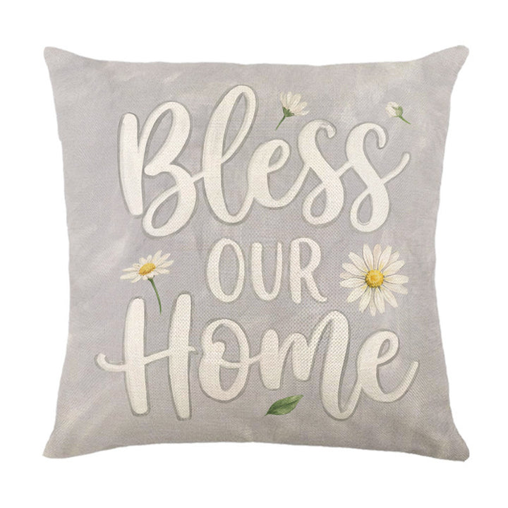 Botanical Linen-Texture Decorative Daisy Throw Pillow Cover