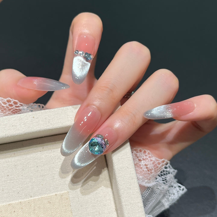 Premium Glossy Nail Extensions with Rhinestone Detail Stornfield