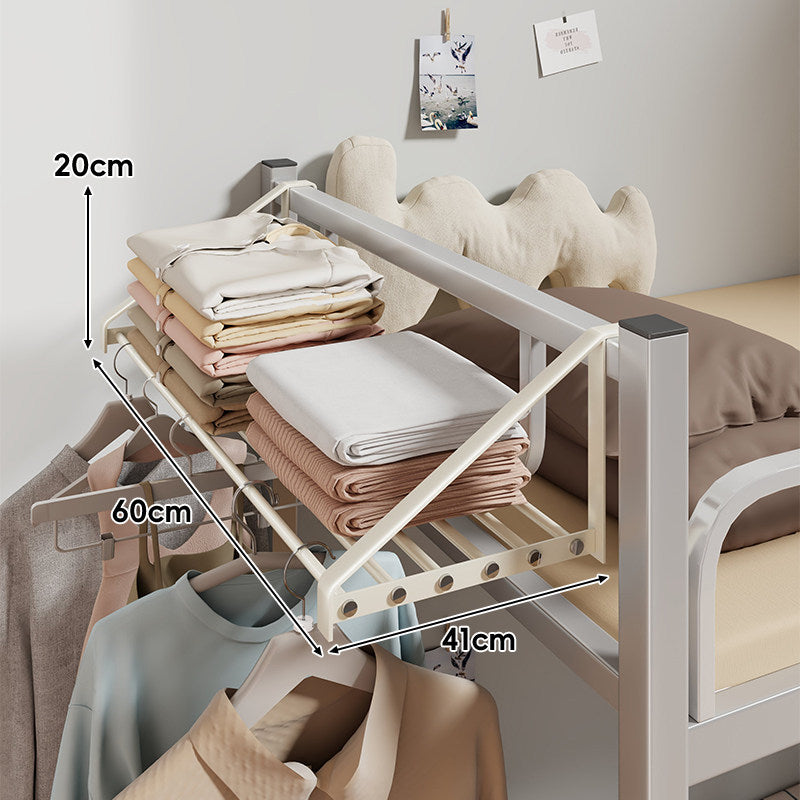 Bed-Frame Overhead Clothes & Linen Rack with Hanger Bar and Foldable Shelf