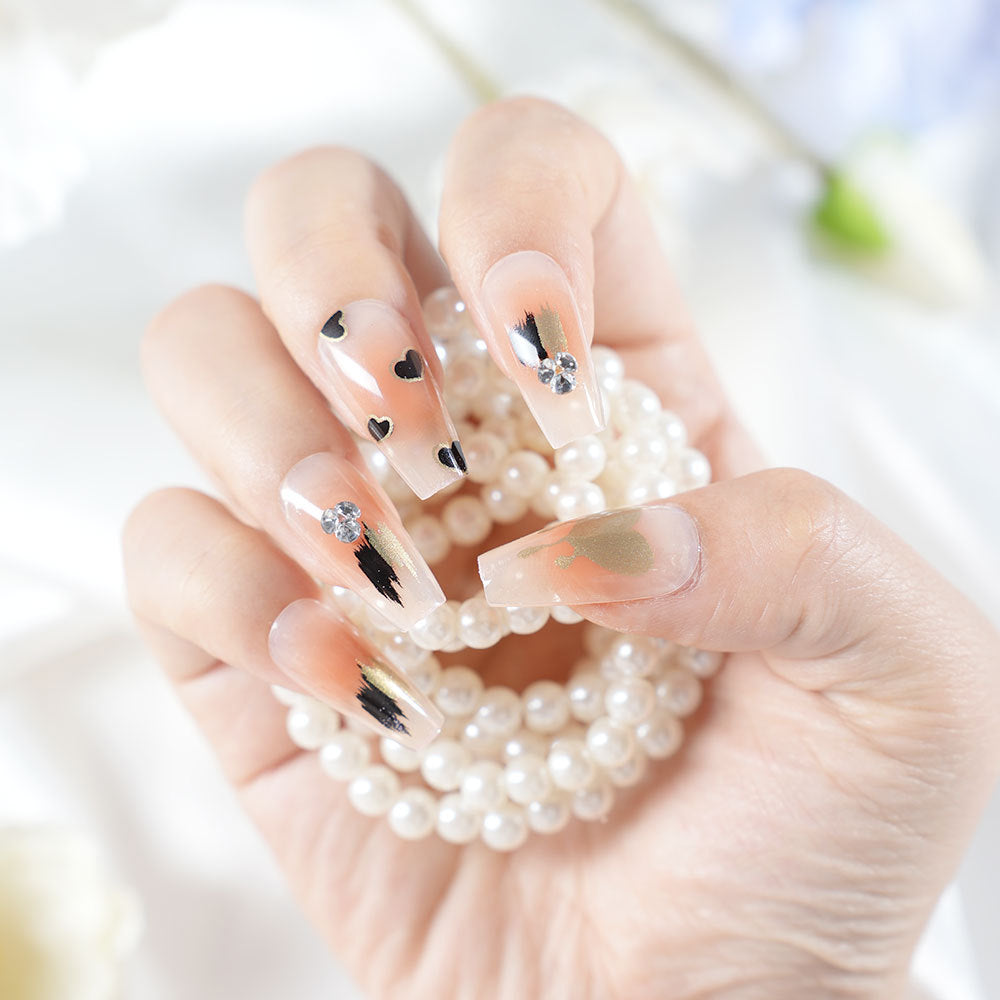 Artistic Heart-Adorned Press-On Nail Set Stornfield