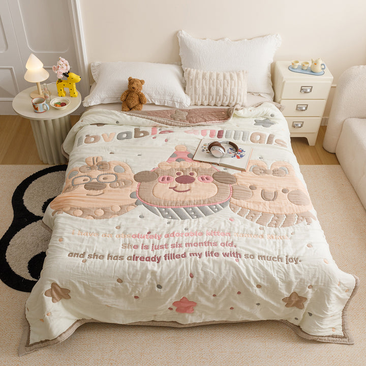 Quilted Cotton Bedding Comforter with Appliqué Bears