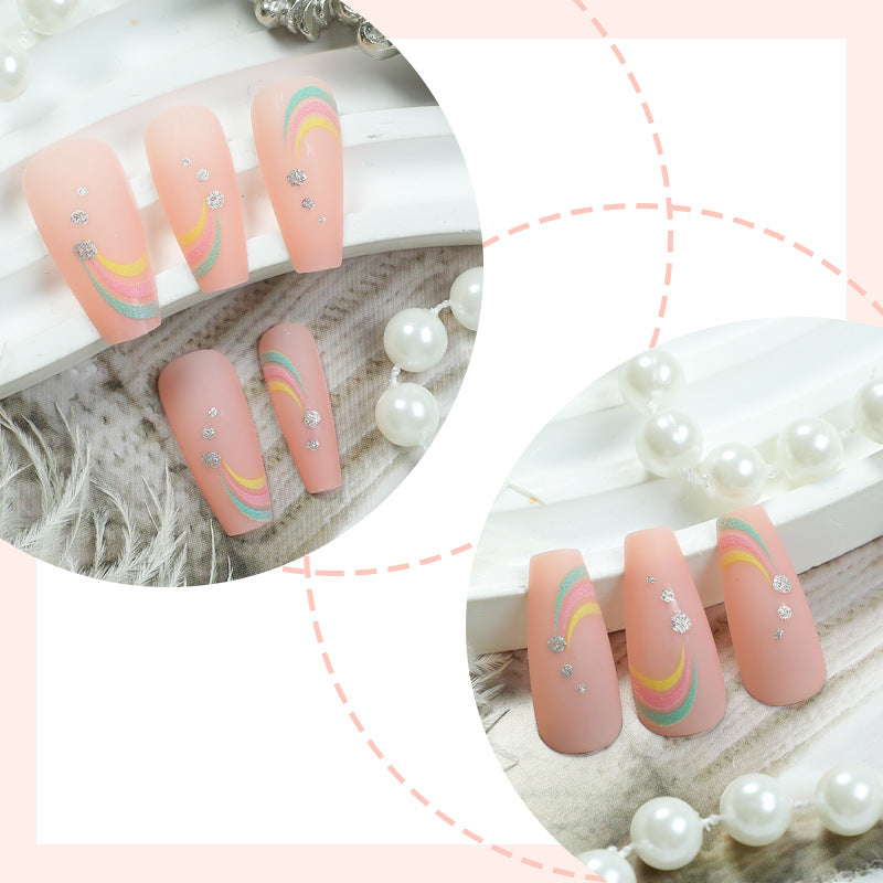 Artistic Press-On Nail Set with Colorful Wave Patterns Stornfield
