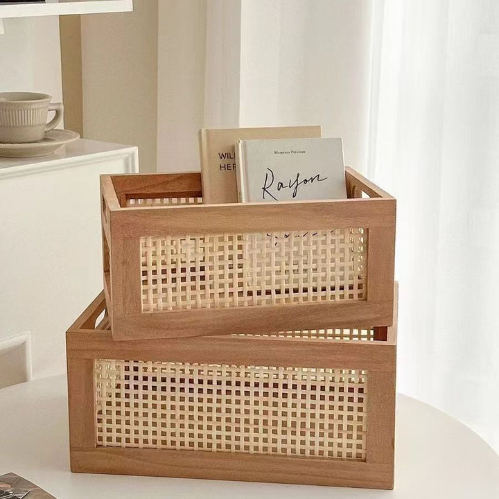 High-quality storage basket with rattan details Stornfield