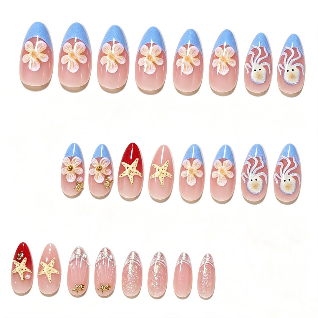 Ocean-Inspired Press-On Nail Art Design Stornfield