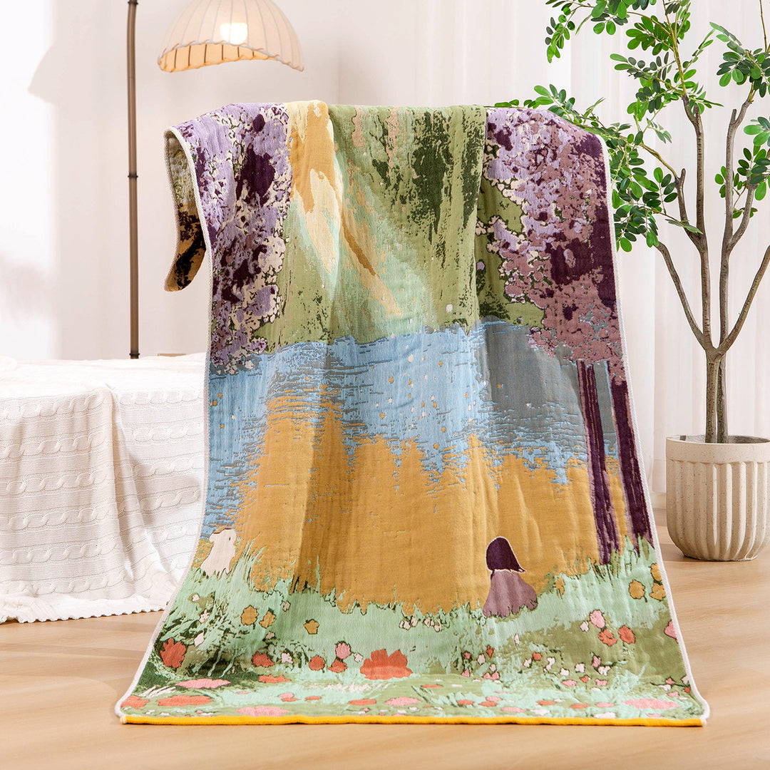Women's throw blanket with enchanting landscape motif Stornfield
