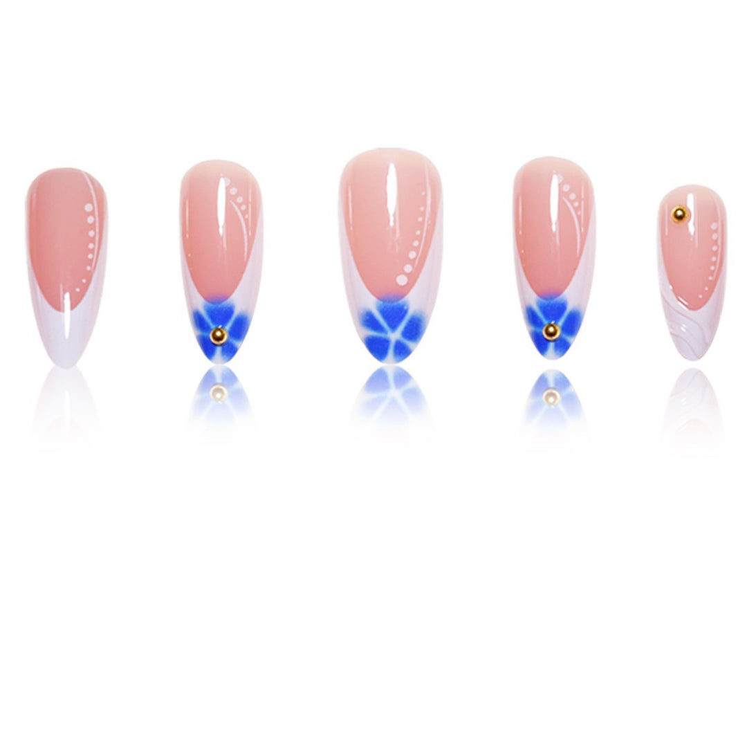 Sculpted French Tip Press-On Nail Extensions with Gem Accents Stornfield