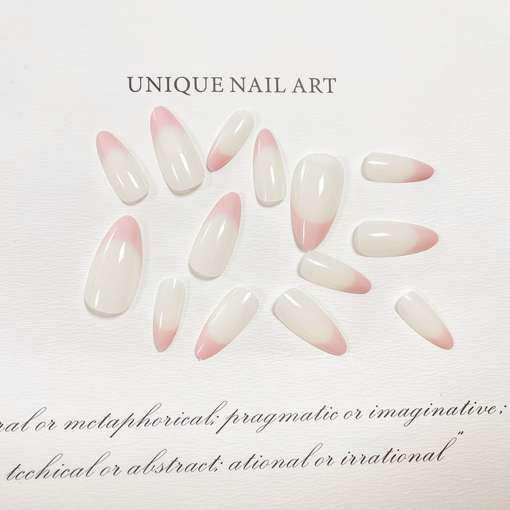 Stylish Almond-Shaped Press-On Nail Set with Chic Pink Tips Stornfield