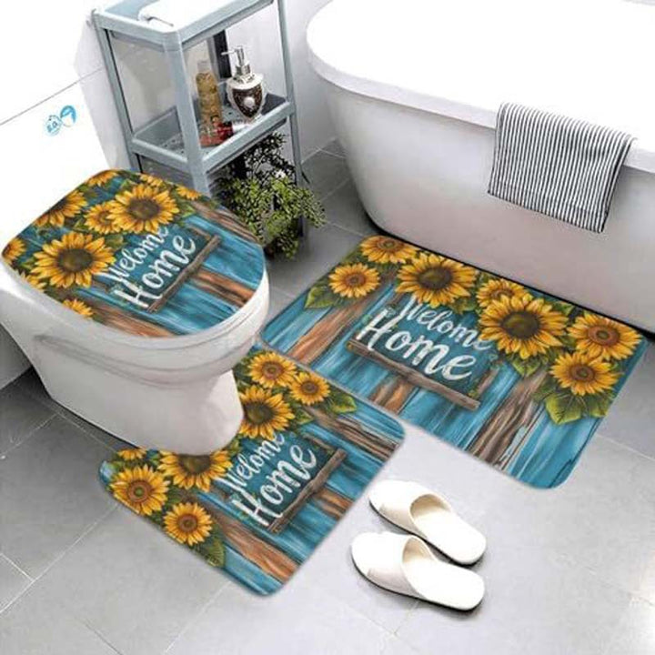 Geometric Pattern Bathroom Mat Set