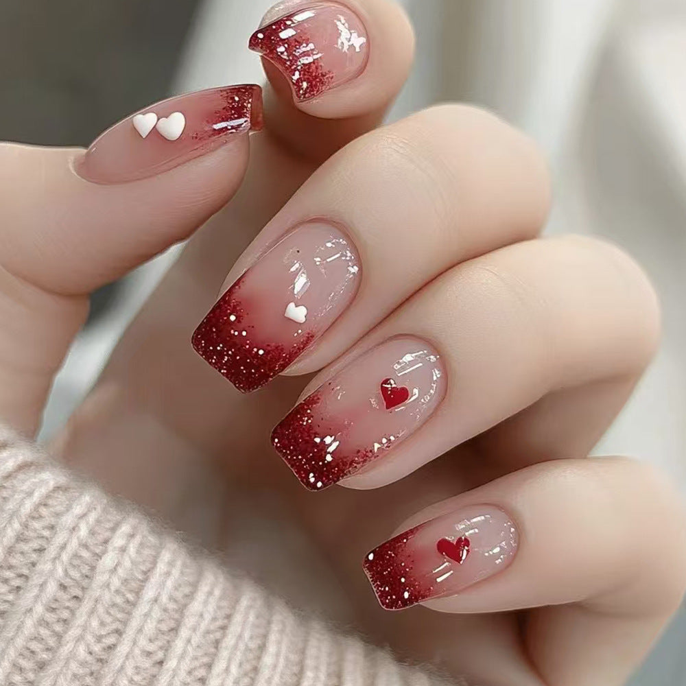 Heart-Embellished Ombre Press-On Nails Stornfield