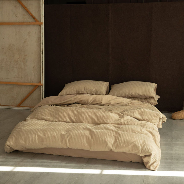 Textured Wavy-Quilted Cotton-Look Duvet Cover and Pillowcase Set