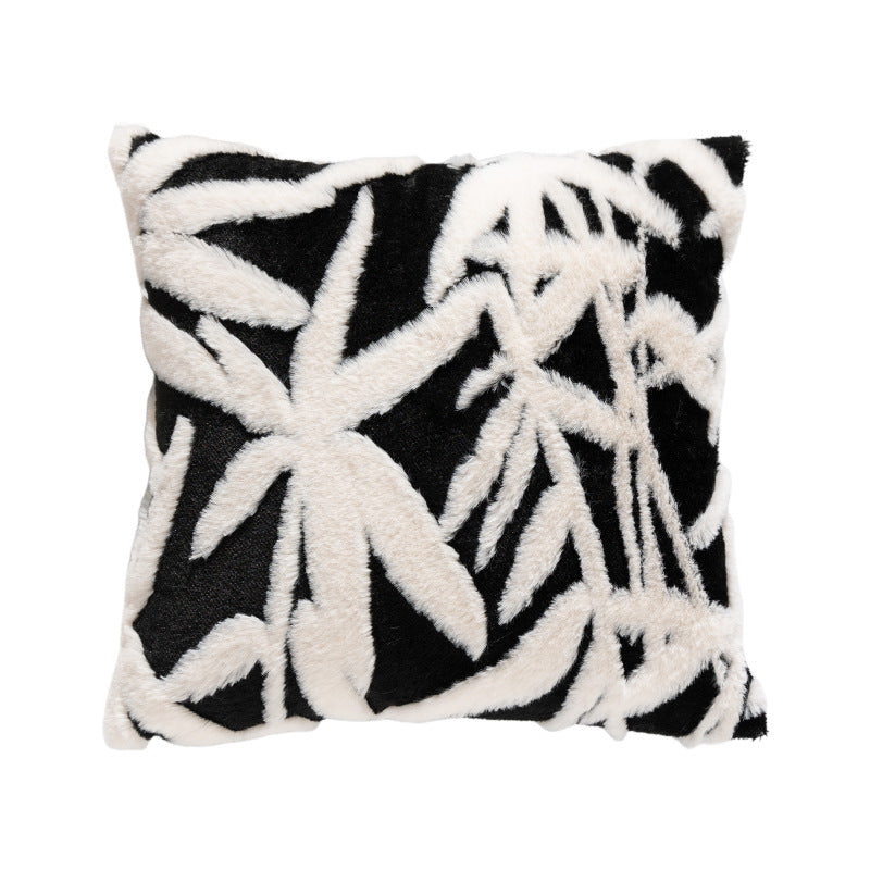 Rectangular faux fur decorative cushion with wavy plush surface