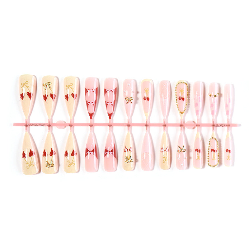 Elegant Decorative Press-On Nail Set with Bow and Heart Designs Stornfield