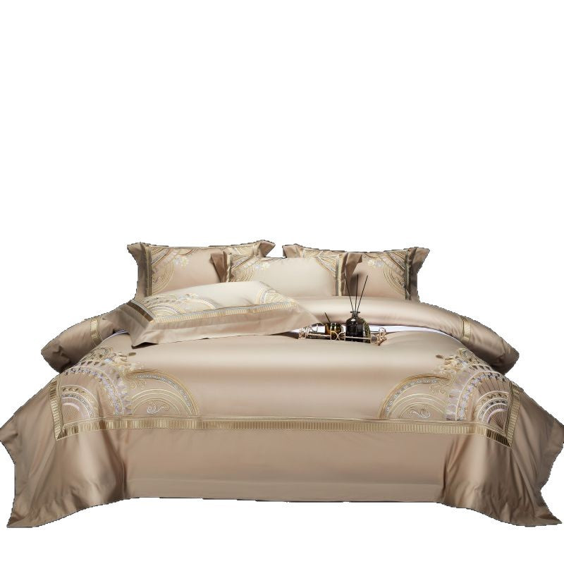 Luxury Egyptian Cotton Sateen Duvet Cover Set with Embroidered Baroque Medallion