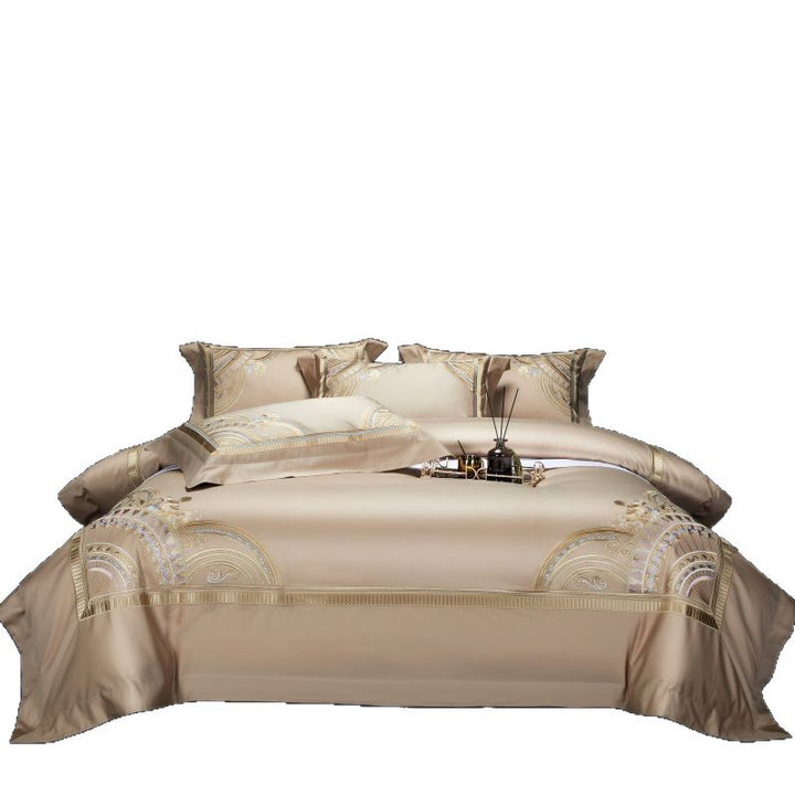 Luxury Egyptian Cotton Sateen Duvet Cover Set with Embroidered Baroque Medallion
