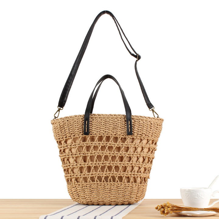 Handmade macrame tote bag with leather accents Stornfield