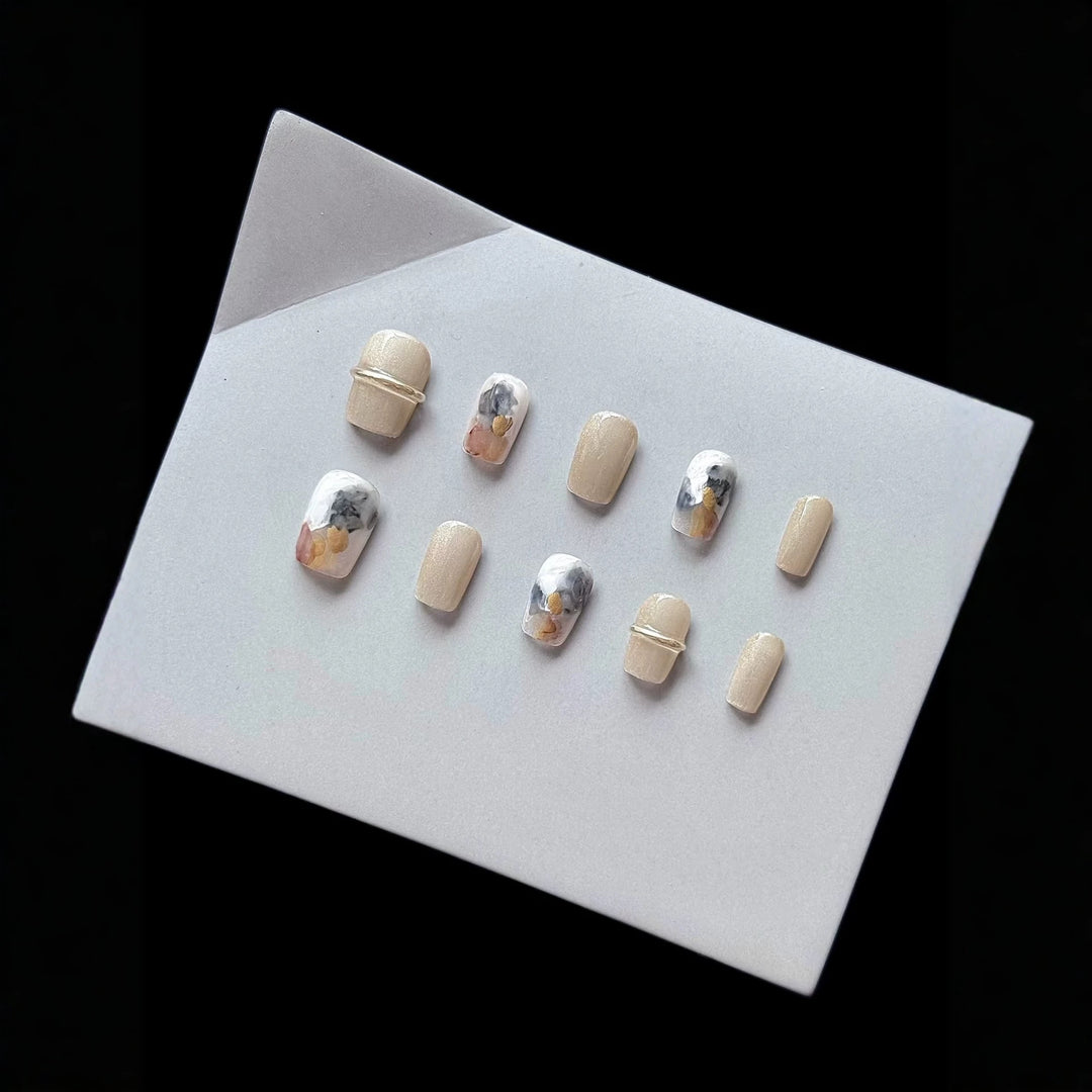 Press-On Nail Art Set with Elegant Marble Design