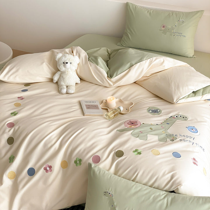 Children's Cotton-Blend Dino Print Duvet Cover Bedding Set