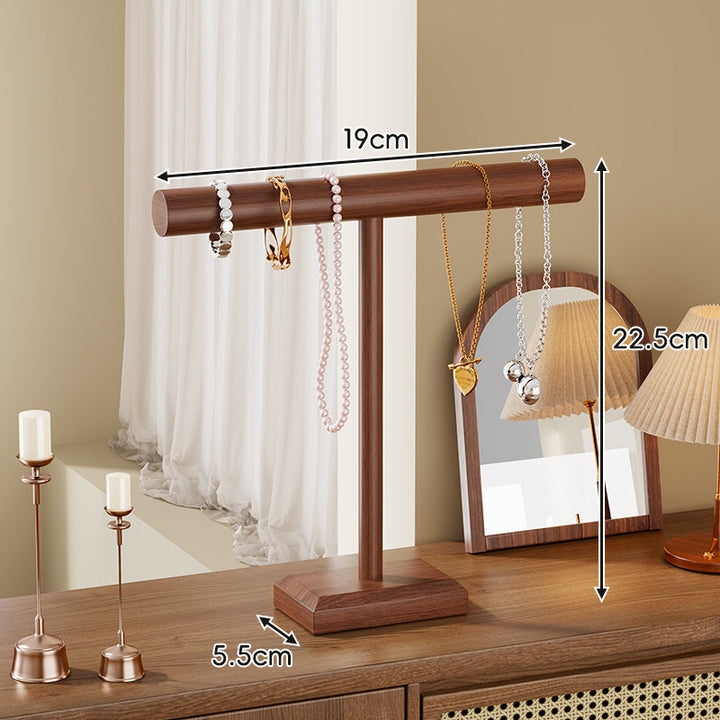 Wooden T-Bar Necklace and Bracelet Display Stand with Stable Rectangular Base