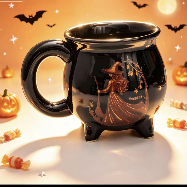 Ceramic kettle mug with star and planet decor