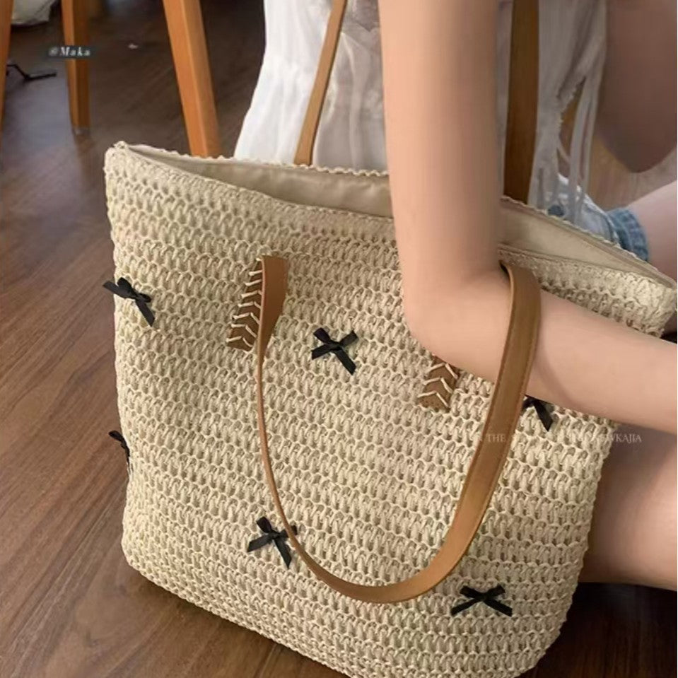 Braided Bast Bag with Decorative Bow Design Stornfield