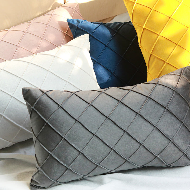 Diamond Lattice Tufted Rectangular Lumbar Pillow Cover with Hidden Zipper