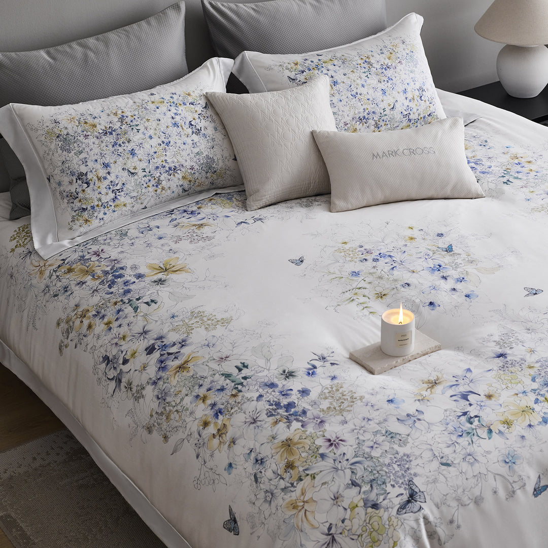 Botanical Watercolor Cotton Sateen Duvet Cover Set with Euro Shams