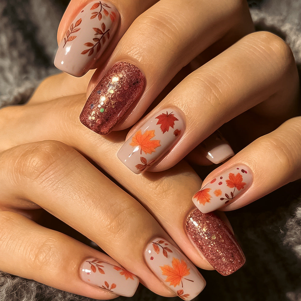 Decorative Autumn-Themed Press-On Nails Stornfield