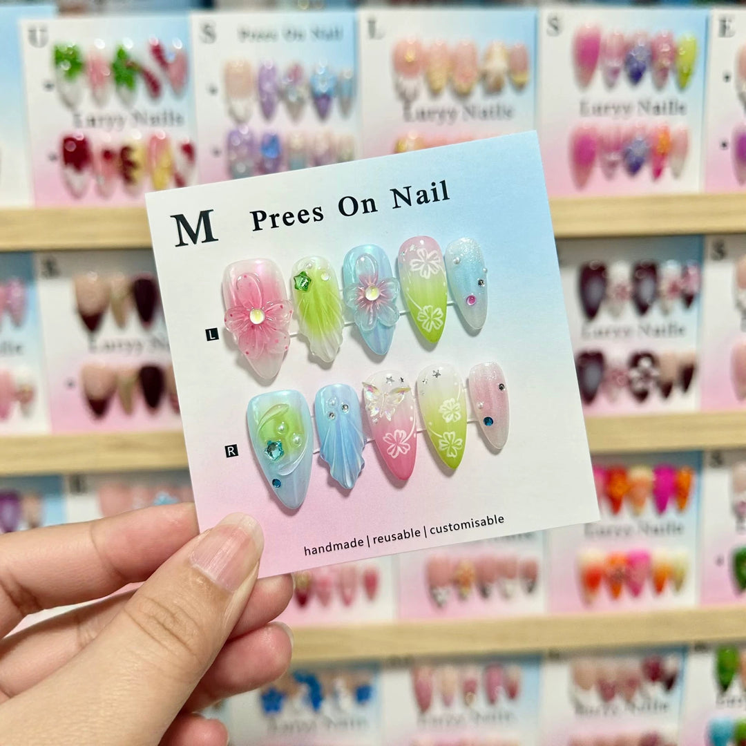Handmade Floral Design Press-On Nails  1791772929