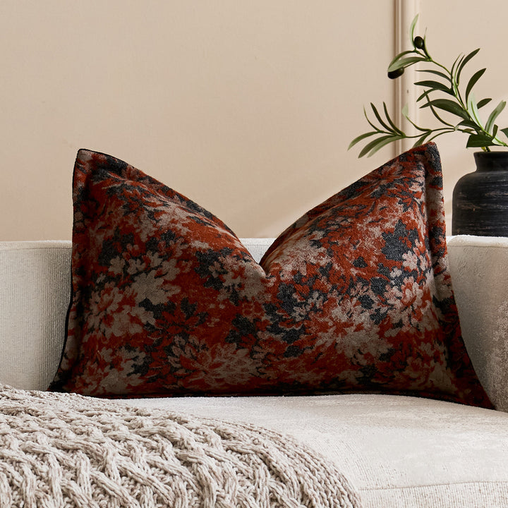 Oversized Jacquard Floral Velvet Throw Pillow Cover with Hidden Zipper