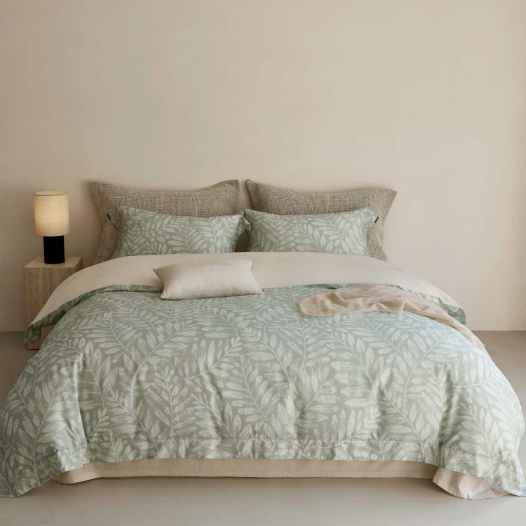 Reversible Cotton Sateen Floral Duvet Cover Set with Embroidered Hem & Pillow Shams