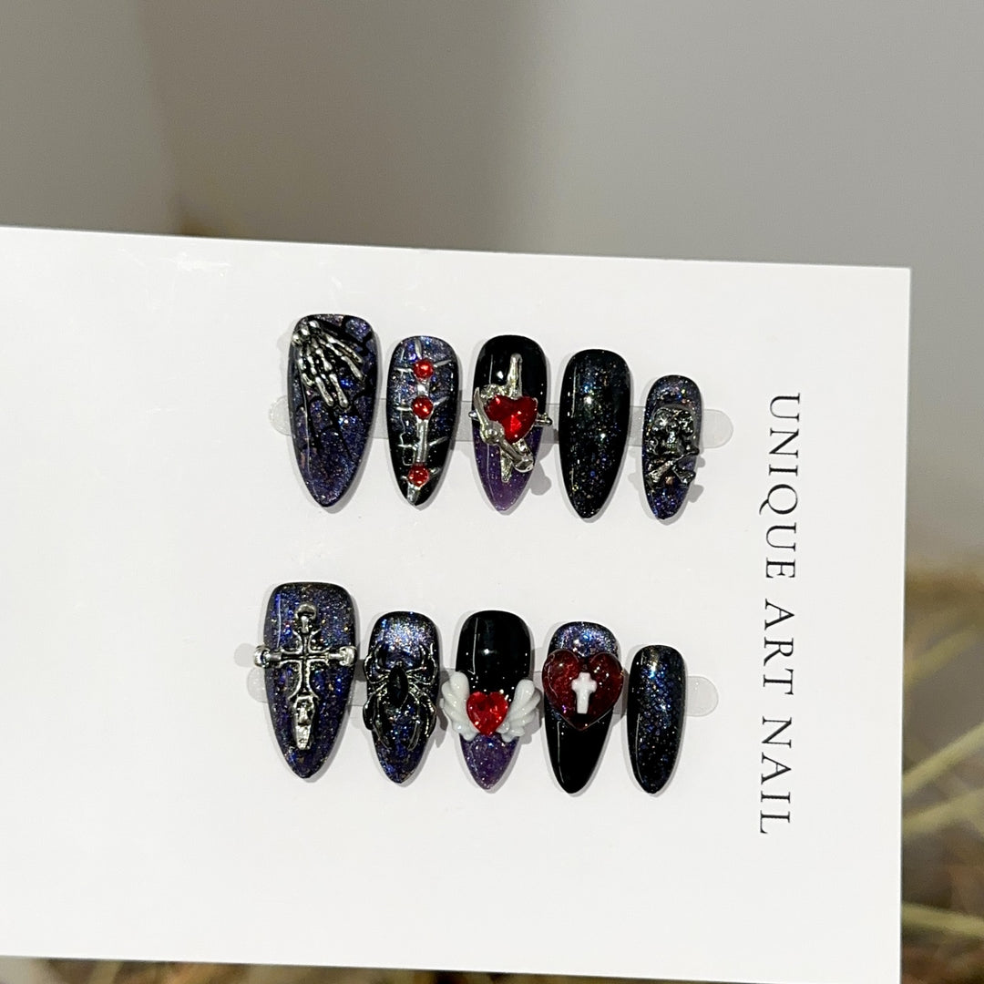Gothic-Inspired Decorative Press-On Nail Art Set