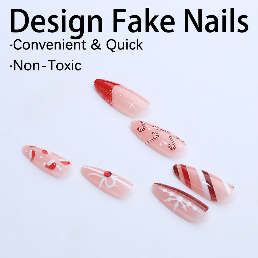 Art nail set with festive candy cane and Christmas motifs Stornfield