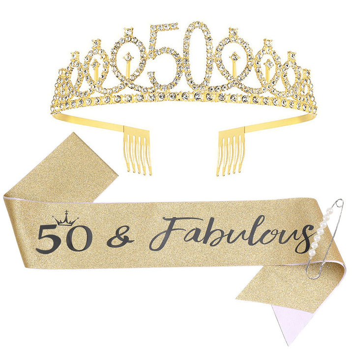 Women Crystal-Embellished Birthday Crown with Personalized Sash Stornfield