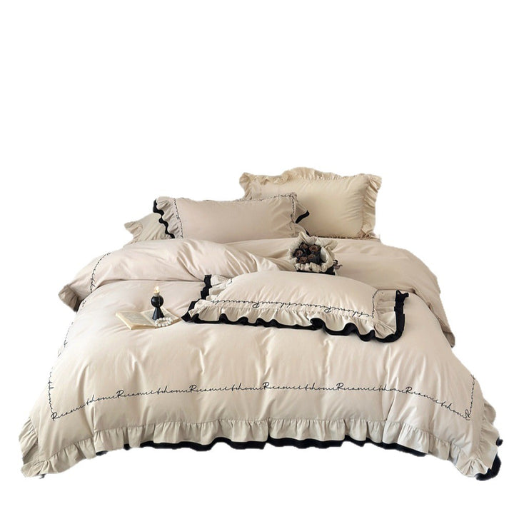 Ruffled Embroidered Duvet Cover Bedding Set