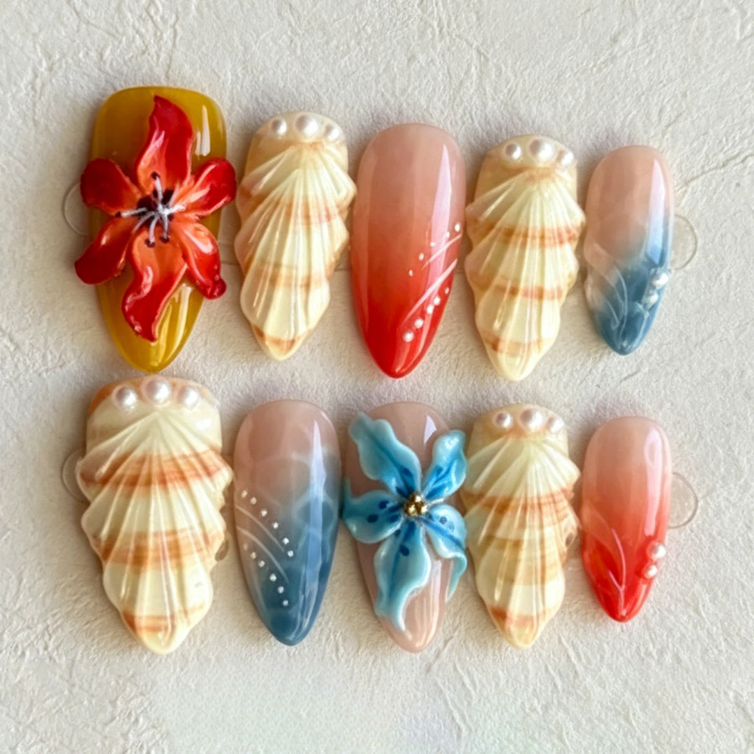 Artistic Seashell-Inspired Press-On Nail Art Set Stornfield