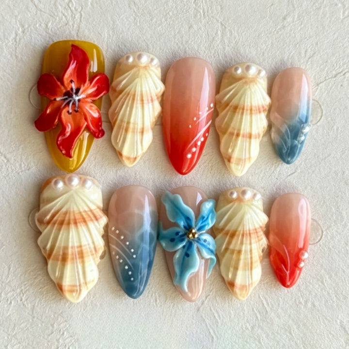 Artistic Seashell-Inspired Press-On Nail Art Set Stornfield