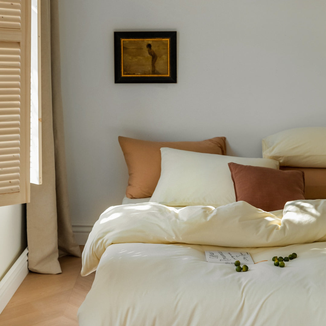 Minimalist Breathable Cotton Percale Duvet Cover Set with Hidden Zip and Pillow Shams