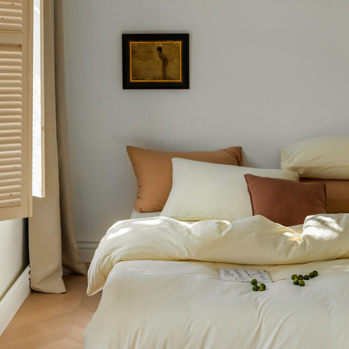 Minimalist Breathable Cotton Percale Duvet Cover Set with Hidden Zip and Pillow Shams