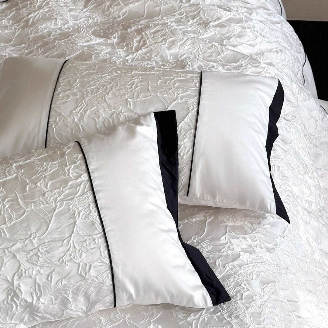 Textured Floral Matelassé Duvet Cover Set with Contrast Piped Border and Euro Shams