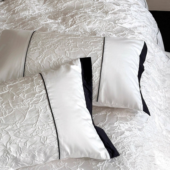 Textured Floral Matelassé Duvet Cover Set with Contrast Piped Border and Euro Shams