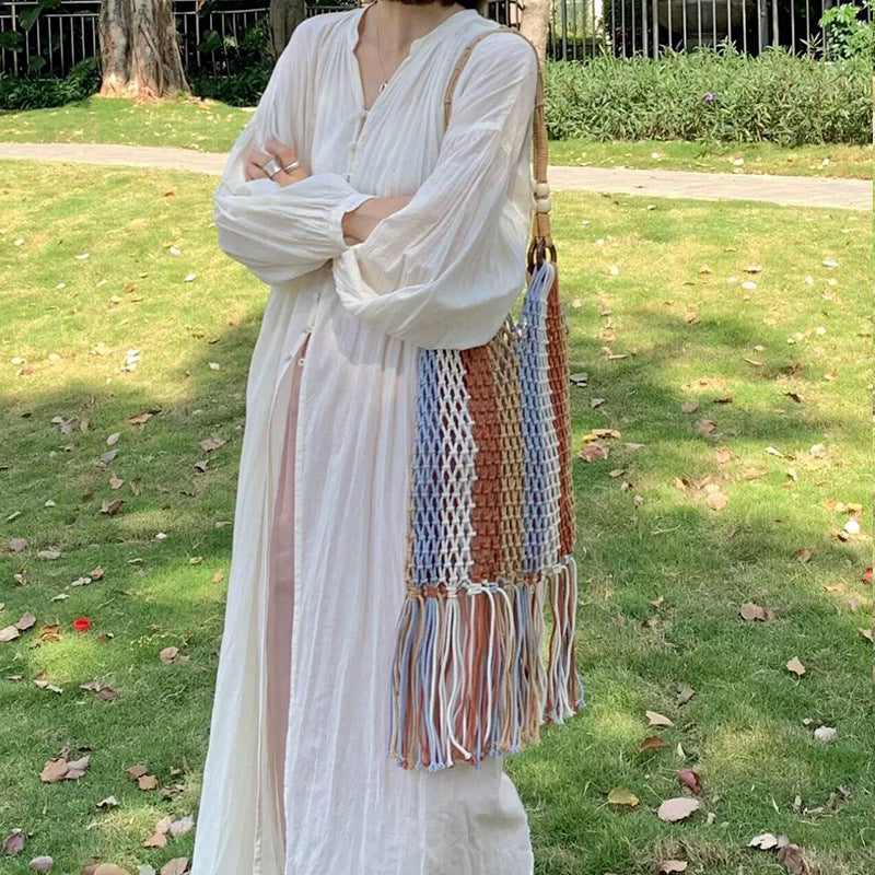 Braided tote bag with colorful fringes Stornfield