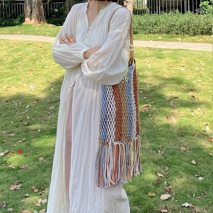 Braided tote bag with colorful fringes Stornfield