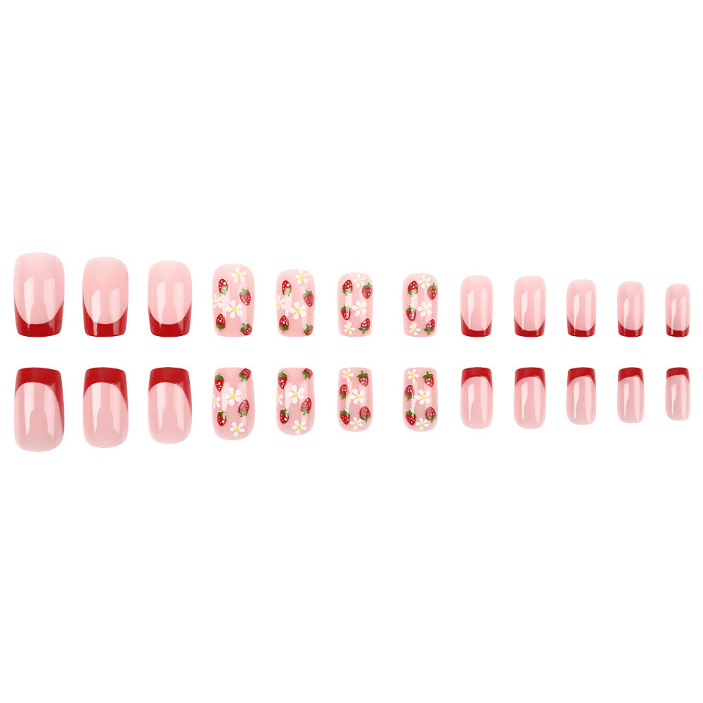 Artistic Strawberry Floral Press-On Nails Stornfield