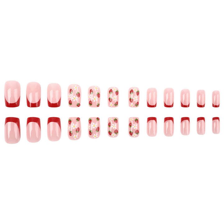 Artistic Strawberry Floral Press-On Nails Stornfield