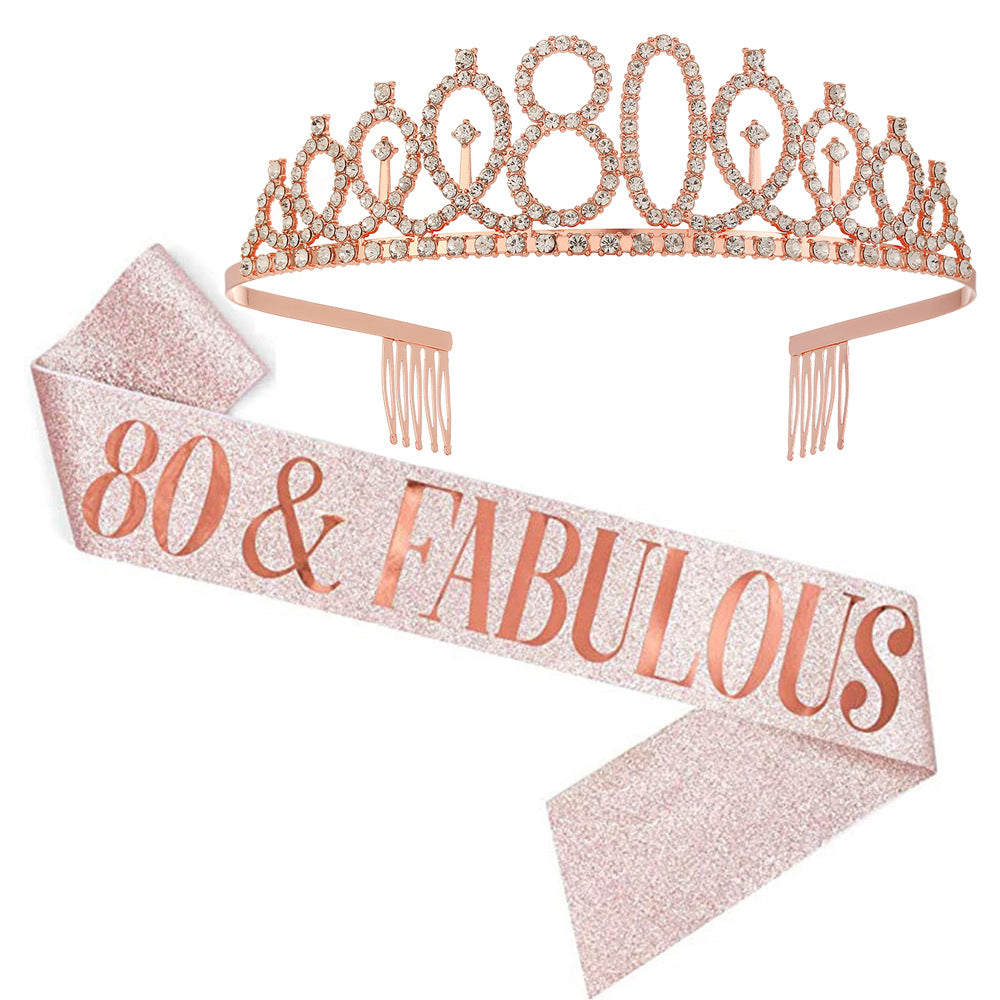 Girl Glittering Birthday Crown and Sash Set Stornfield