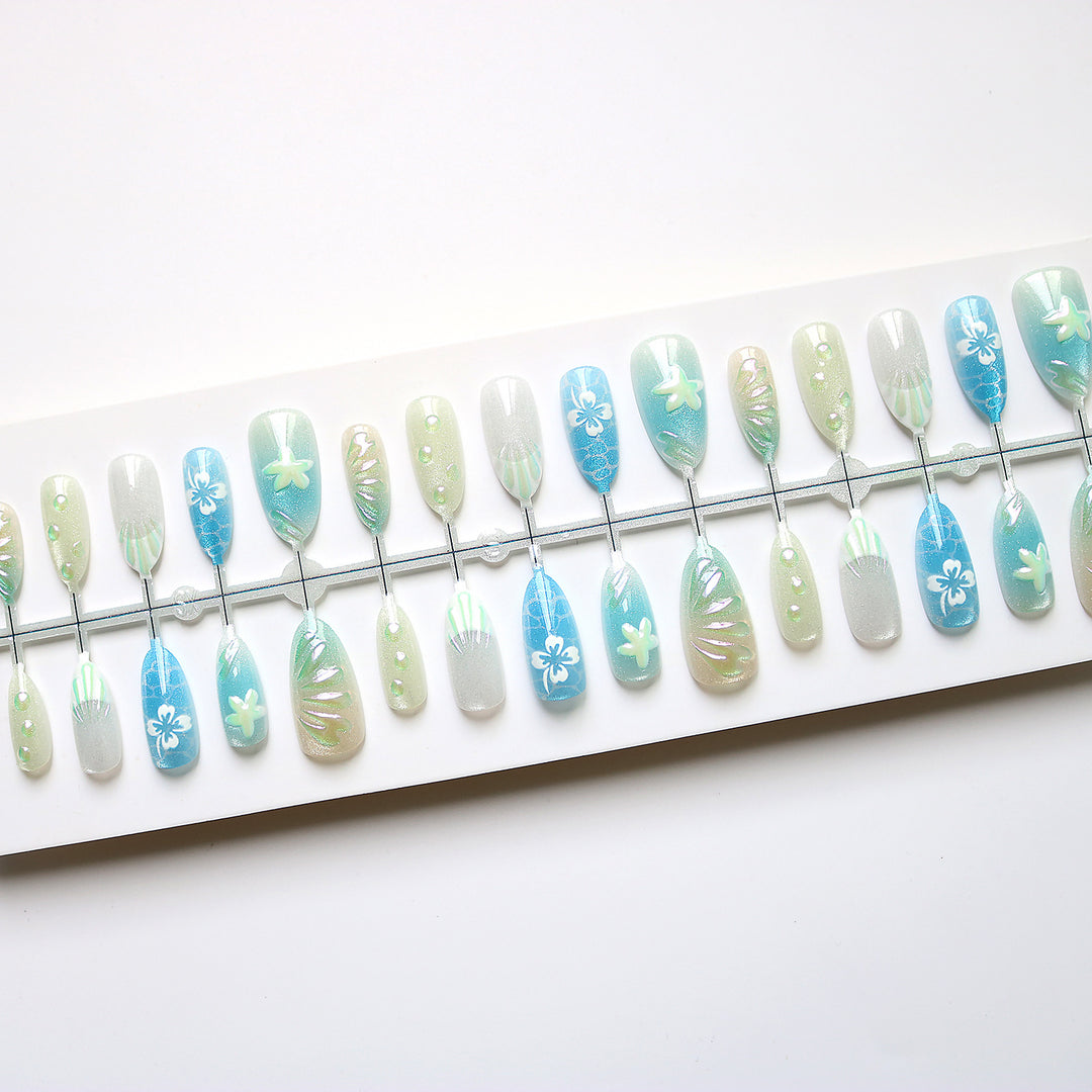 Artistic Ocean-Inspired Press-On Nail Art Set Stornfield