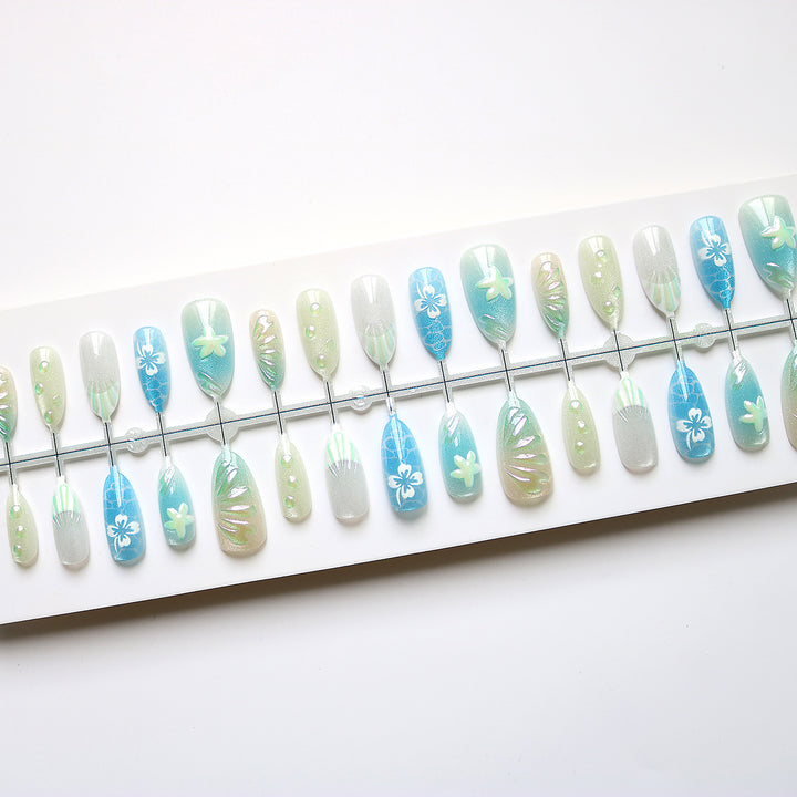 Artistic Ocean-Inspired Press-On Nail Art Set Stornfield