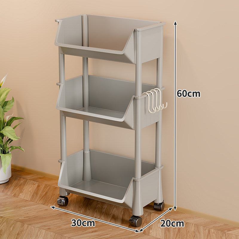 Compact Two-Tier Rolling Storage Cart with Detachable Hooks and Deep Lower Bin