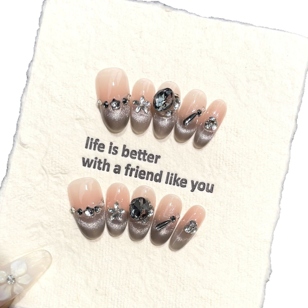 Elegant Rhinestone-Finish Press-On Nail Art Set