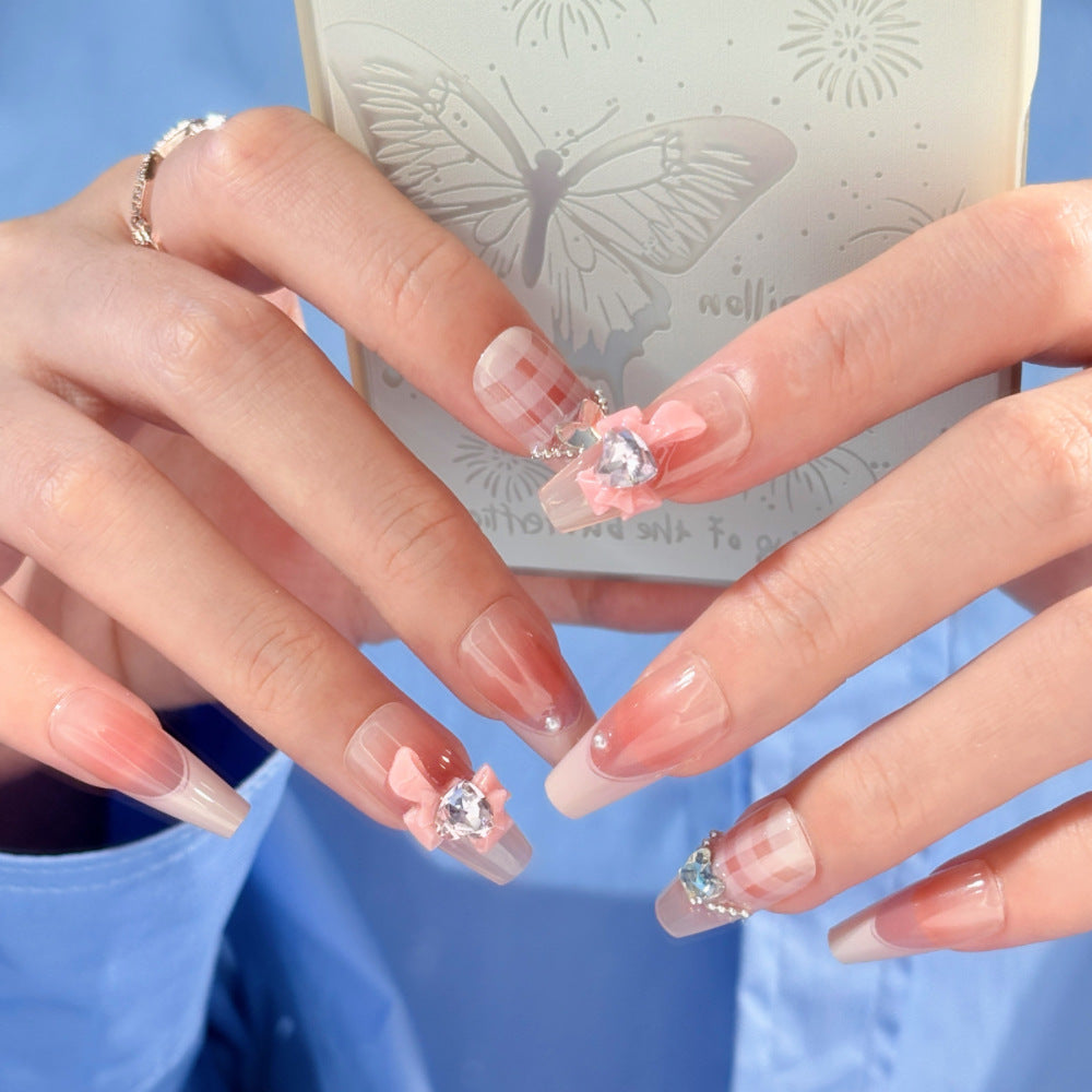 Artistic Press-On Nails with Floral and Jewel Accents Stornfield